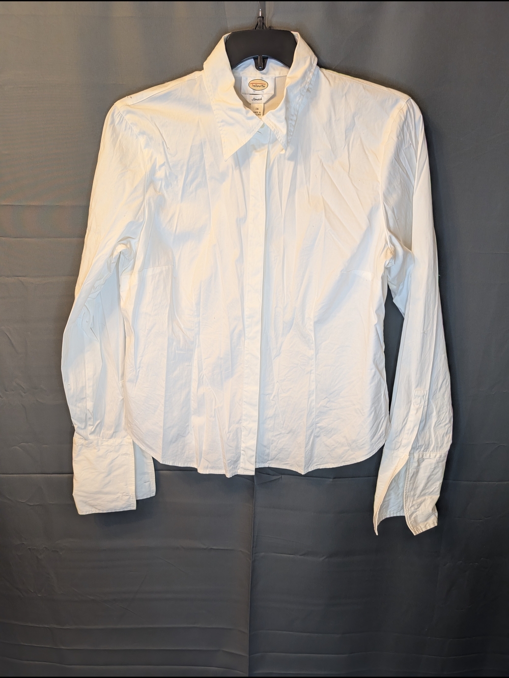Talbots White Stretch French Cuff Button Down Shirt Blouse Top Size 14 EUC